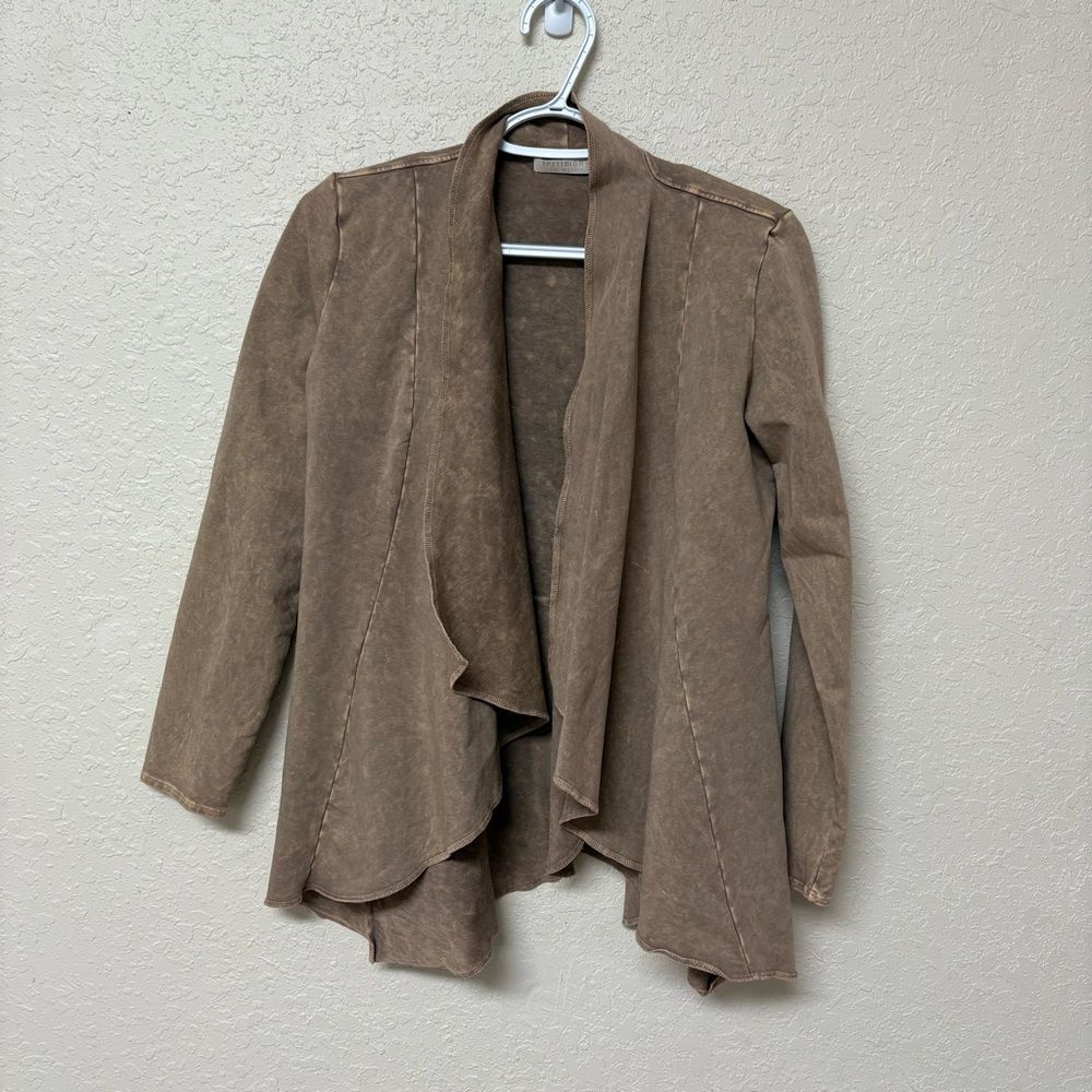 Testimony Los Angeles Distressed French Terry Victorian Draped Cardigan Sz S